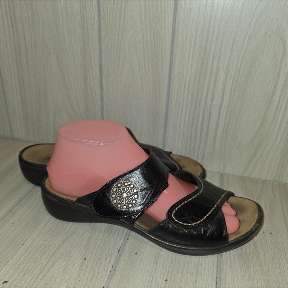 Romika Womens Ibiza Black Leather Slide Sandals Size 9 Silver Detail Summer